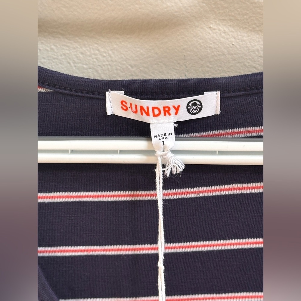 NEW Anthropologie Sundry Fabian Faux Wrap Striped Shirt Dress Women’s 1/S Navy - Picture 4 of 11
